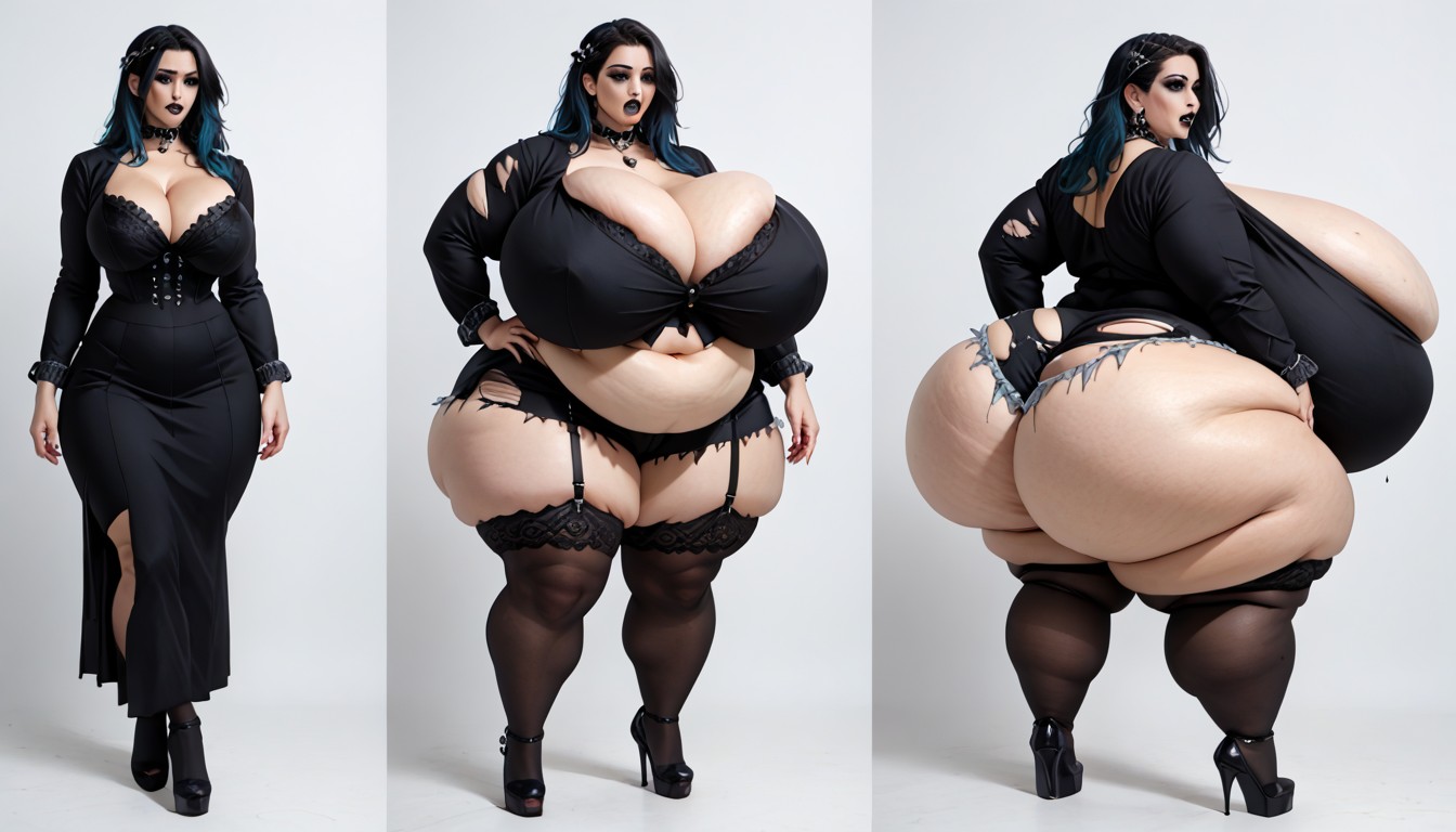 Múltiples Vistas, Long Straight Black Blue Hair, De Pie Porno BBW IA