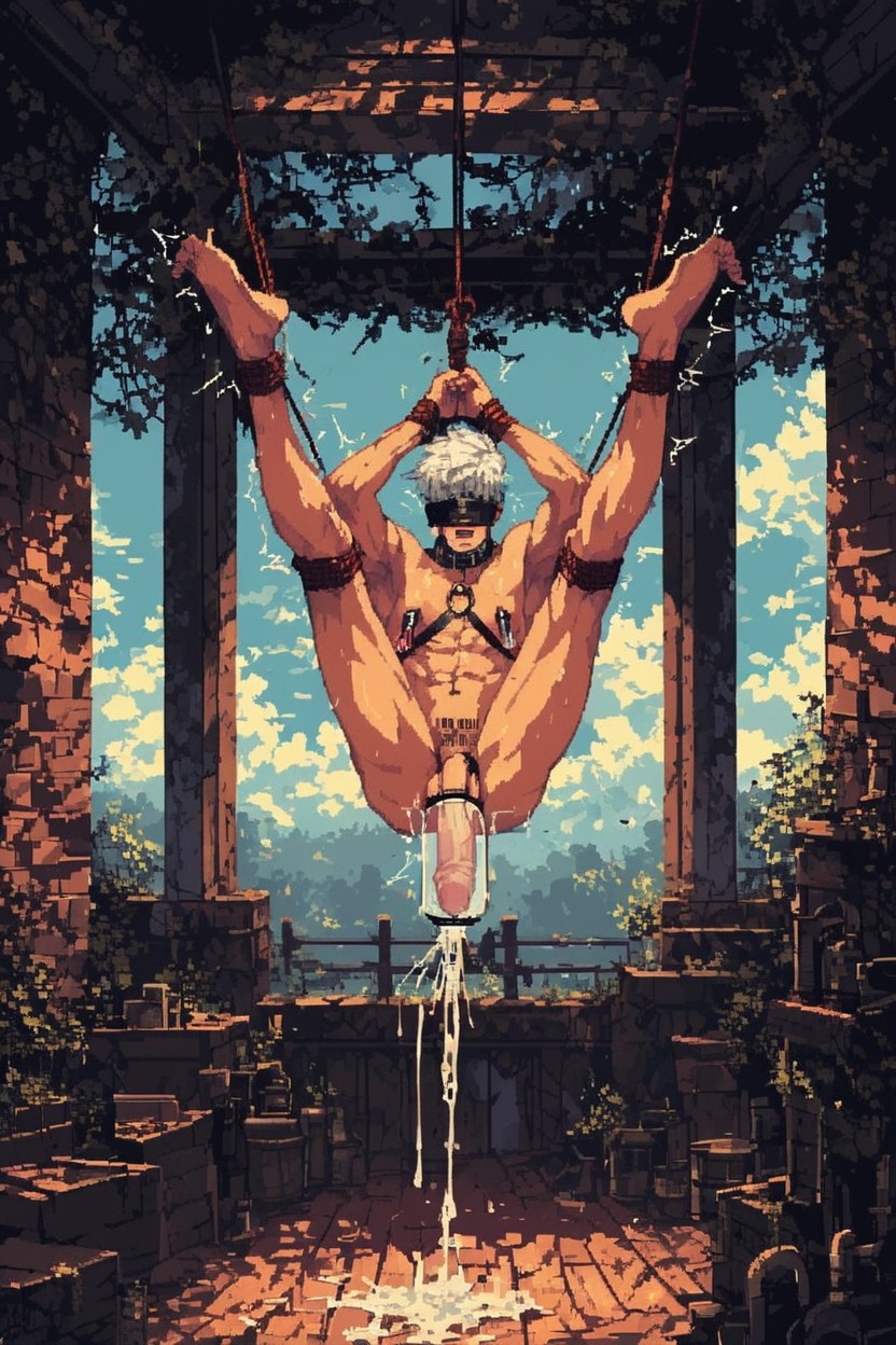 Scrotum Tied Down, Small, Uncut AI Gay Porn