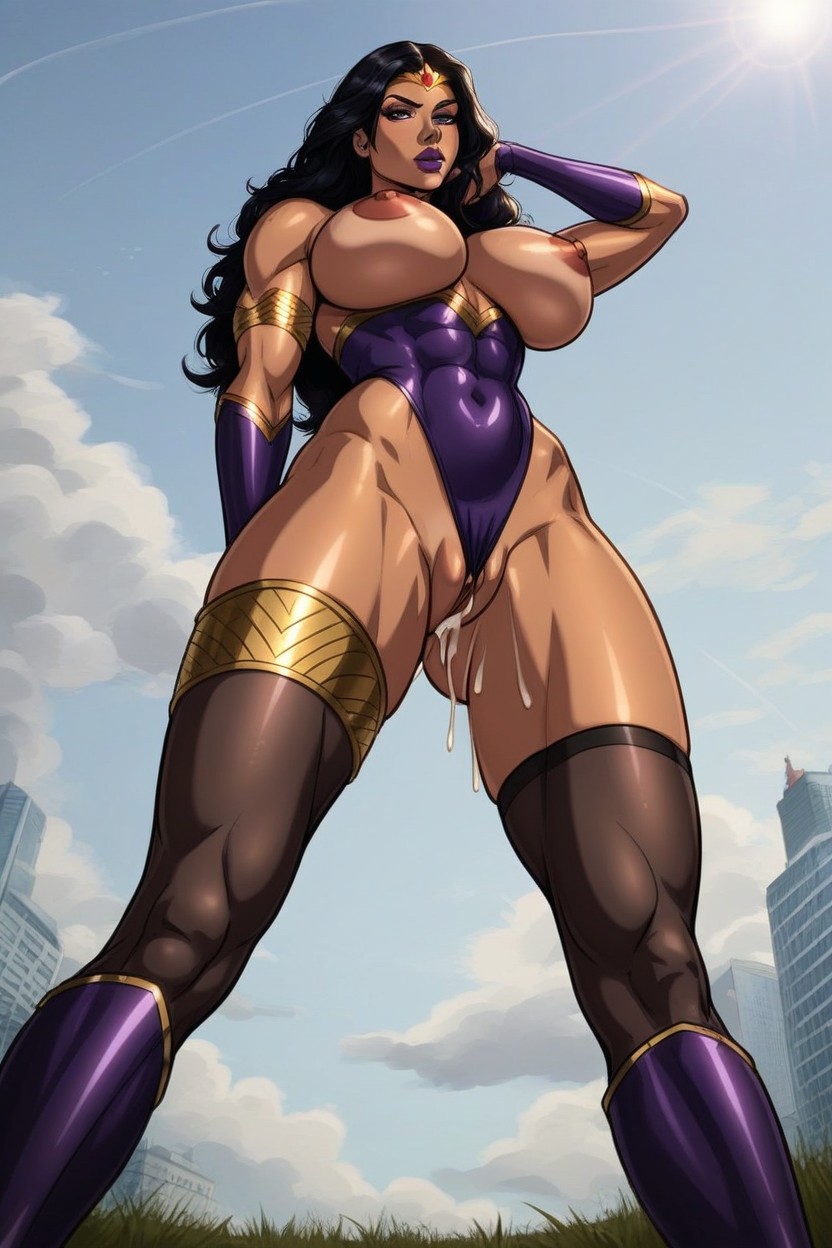 Black And Gold Arm Gauntlets, Exposed Pussy, Topless Hentai AI Porn
