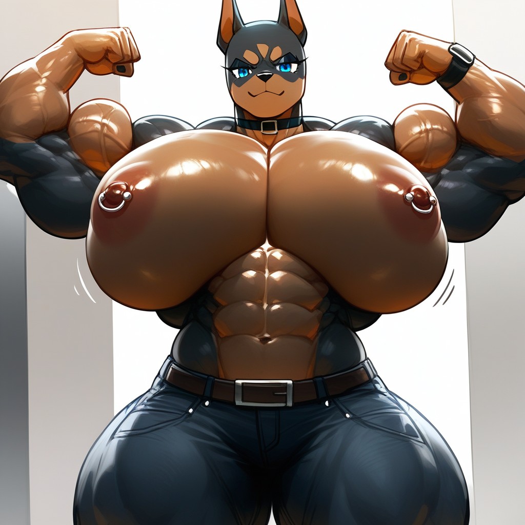 Furry, Choker, Extreme Muscle Definition Furry AI Porn