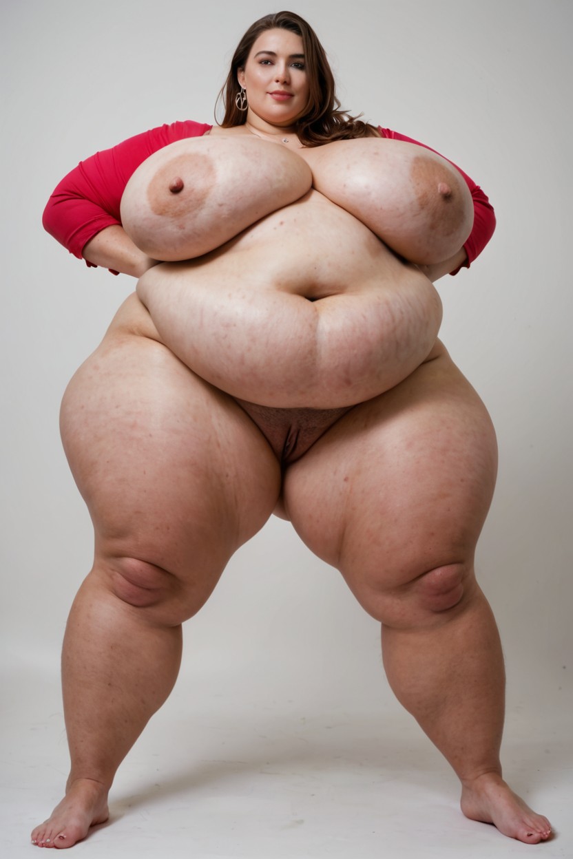 Photorealistic, Belly Touching Her Kneecaps, Jelly Like Gigantic Buttocks BBW AI Porn