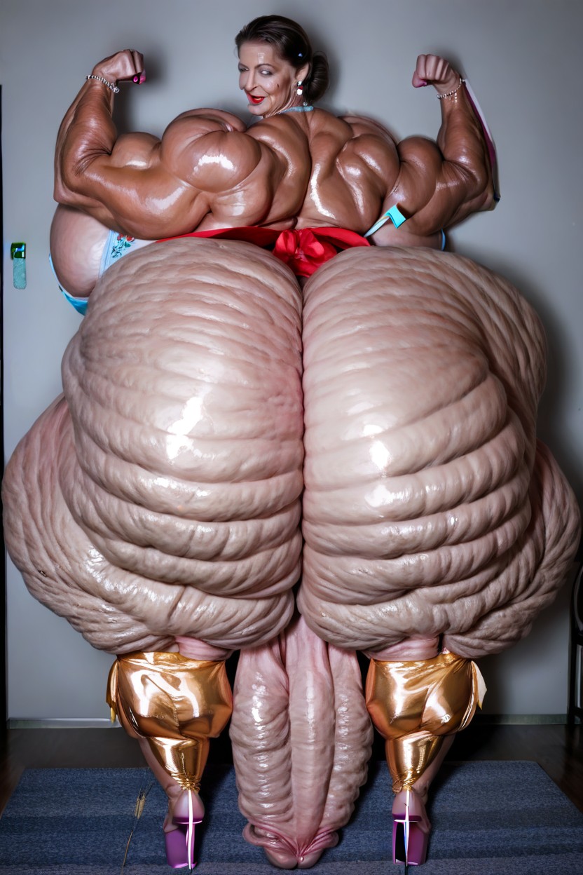 Oiled Skin, Bold Eyelashes, Extremely Large Ass Shemale AI Porn