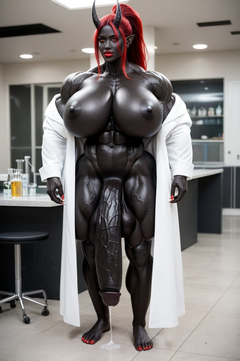 Gigantic Muscle Trapez, Vagina, Black Skin Shemale AI Porn
