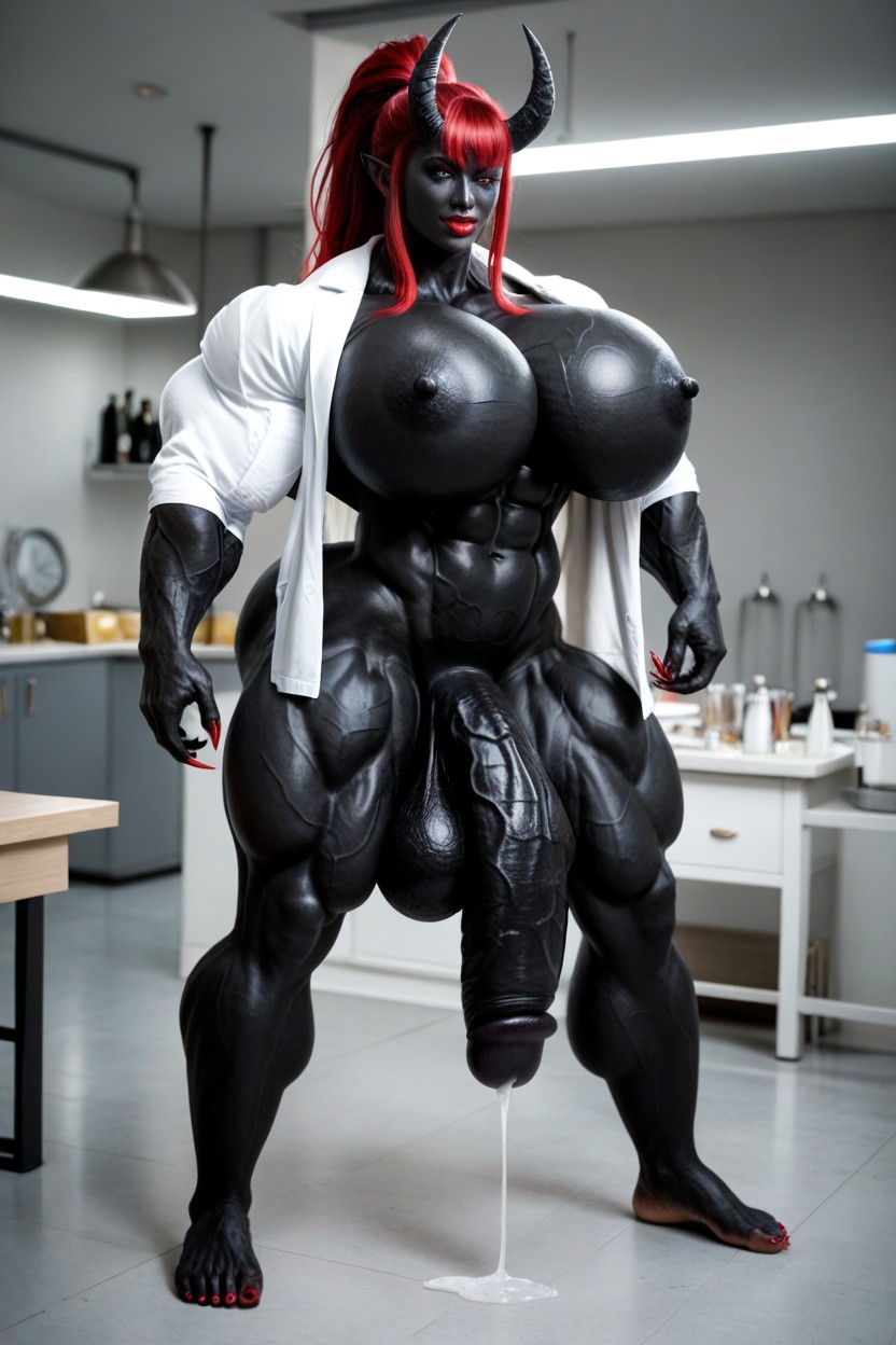 Wide Hips, Toned Muscles, Gigantic Veins All Over Her Body Shemale AI Porn