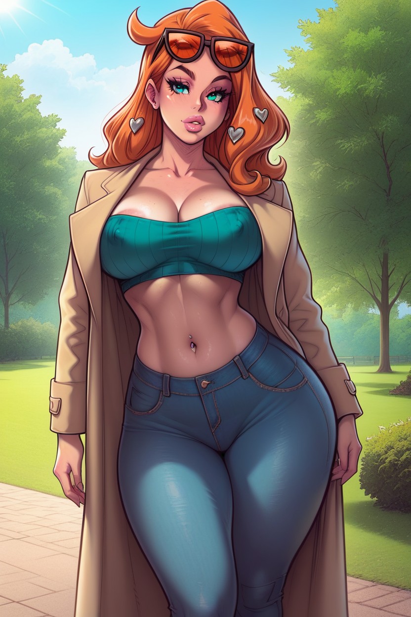 Orange Sunglasses, High Resolution, Teal Blouse Hentai AI Porn