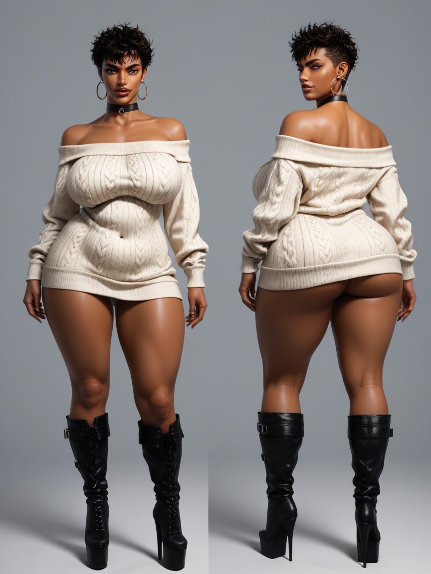 Naked, Thick, Dark Skin AI Porn