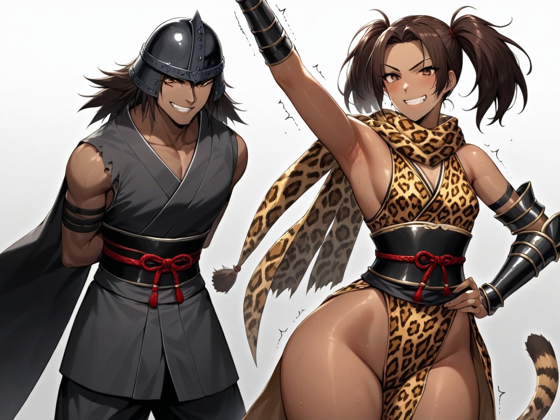 Feudal Japan Setting, Clothes Ultra Detailed, Leopard Print Claw Sash Latina AI Porn