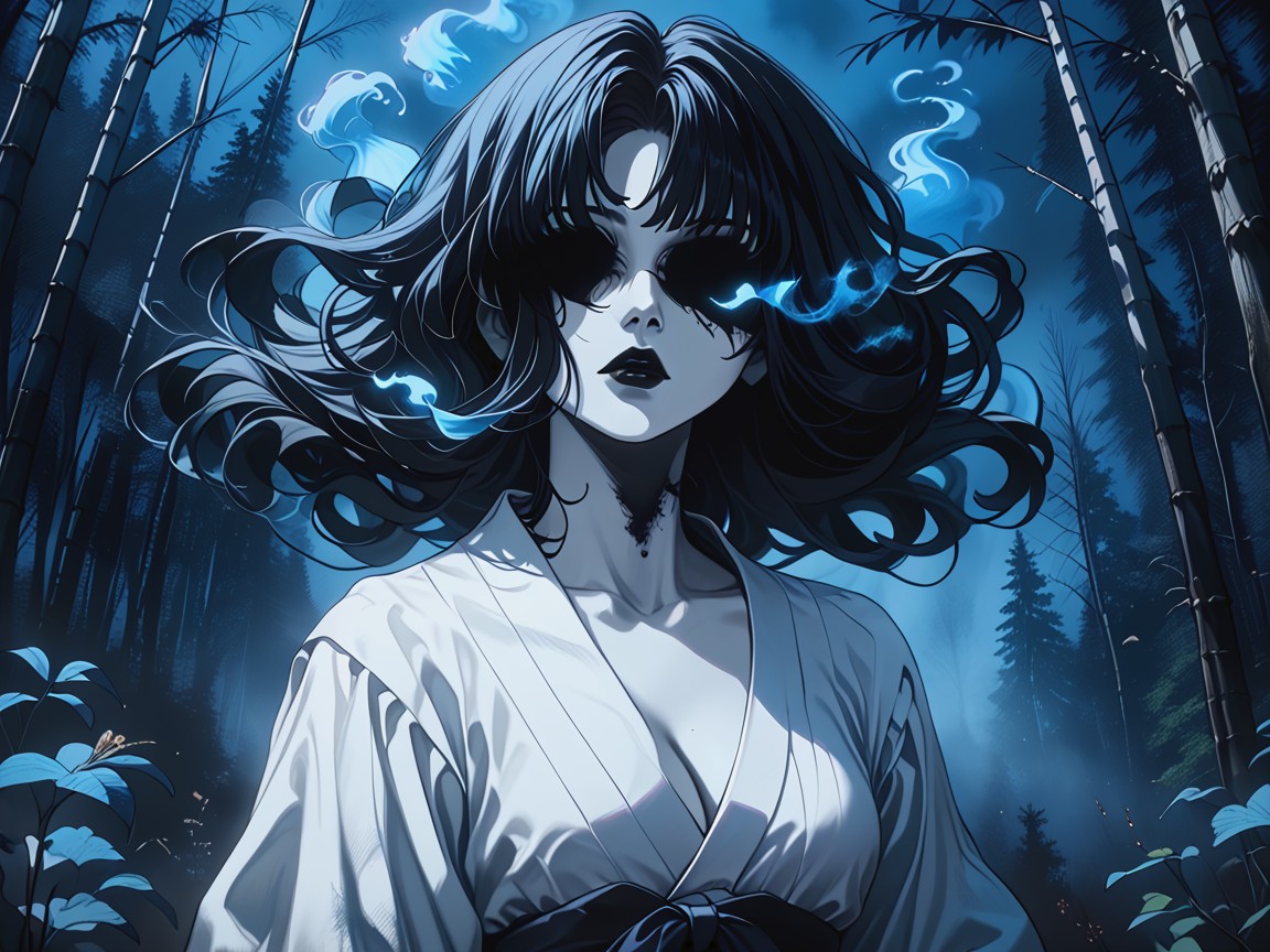 Black Eye Sockets, Floating In A Bamboo Forest At Night, Limp Wrists Hentai AI Porn