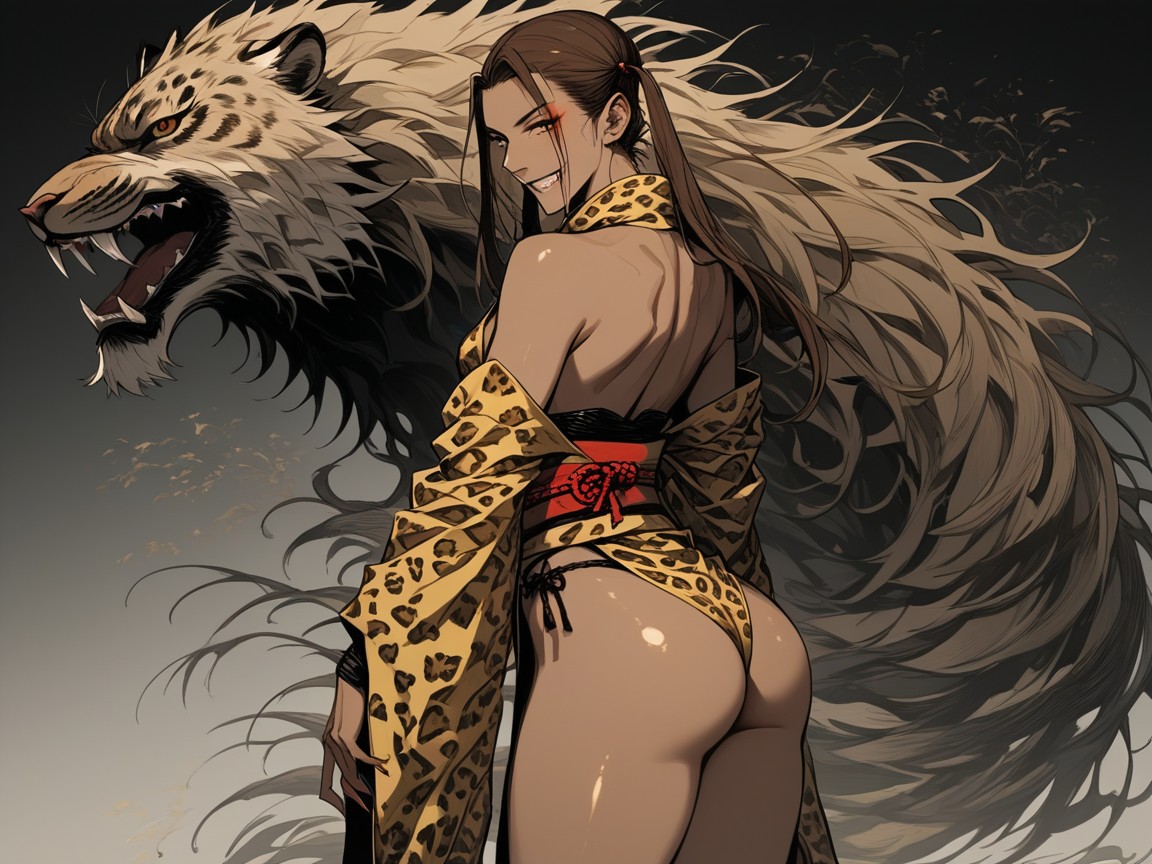 Torn Black Banner, Brunette, Rounded Ass AI Porn