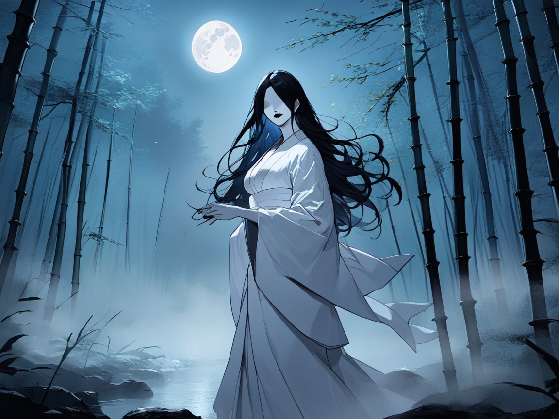 Traditional Japanese Horror Aesthetic, Sorrowful Expression, Ethereal Glow Hentai AI Porn