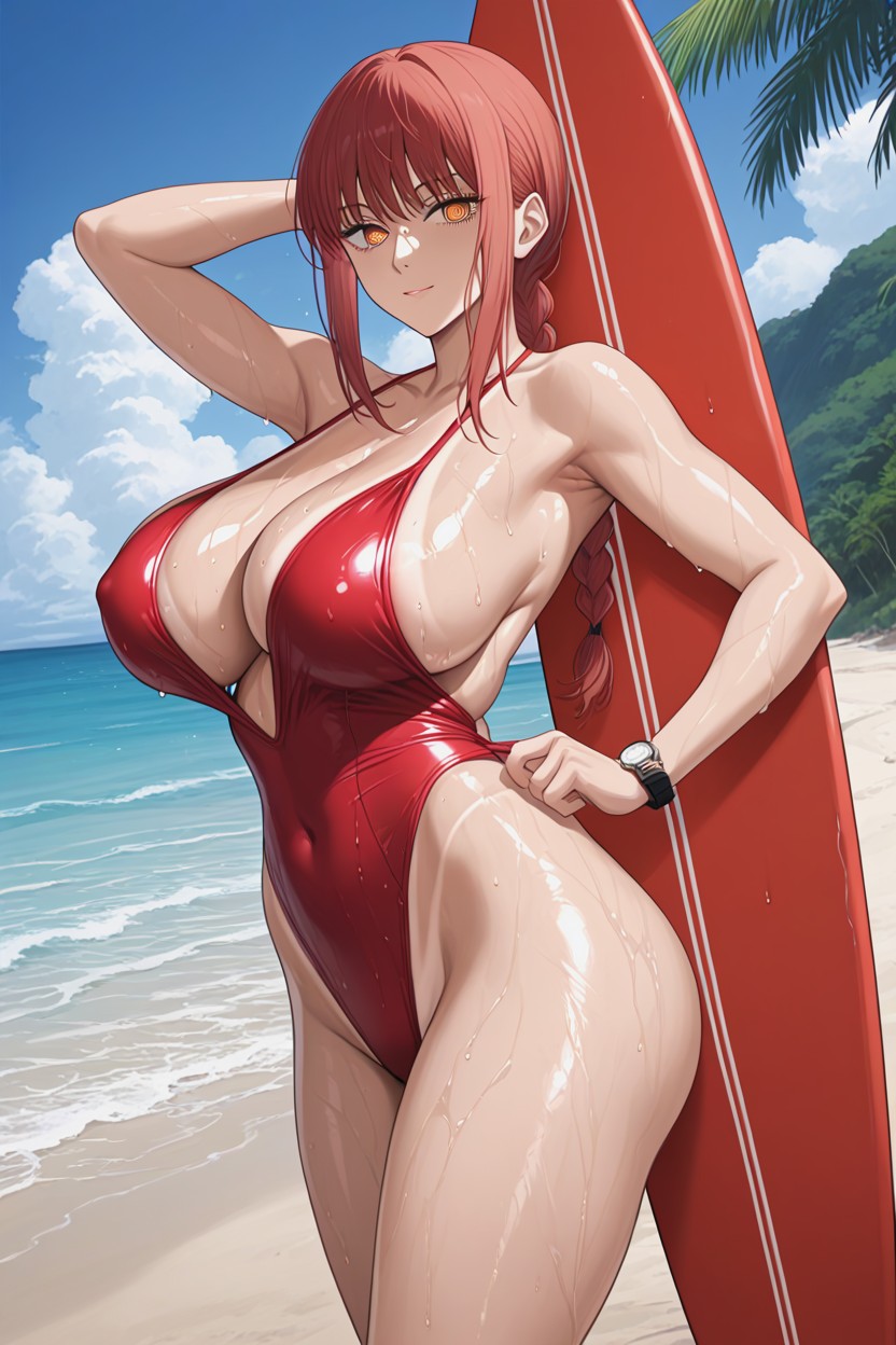 Looking At Viewer, Baywatch Style, Oiled Skin Hentai AI Porn