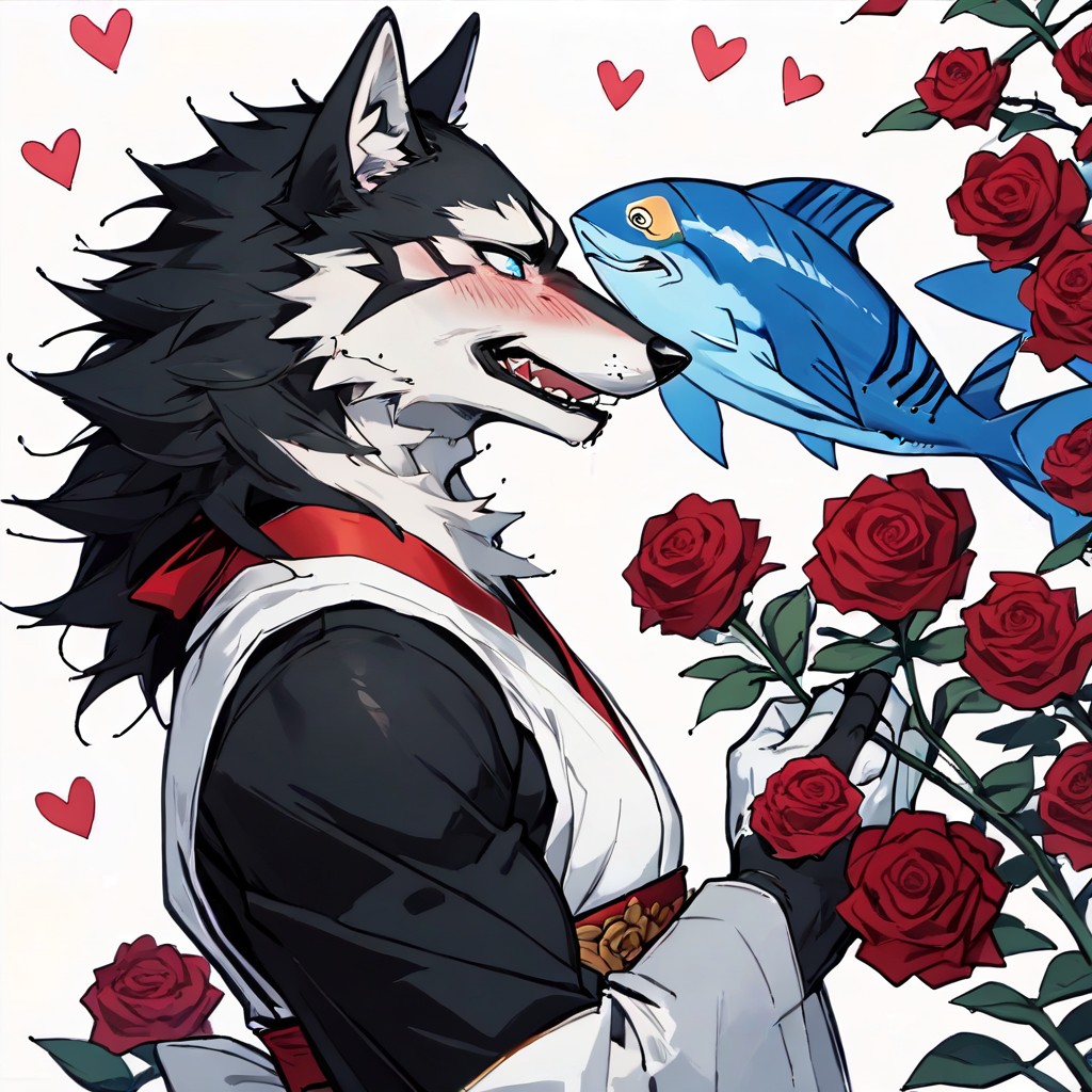 Exaggeratedly Handsome, Shoujo Manga Artwork, Flowers In Background Furry AI Porn