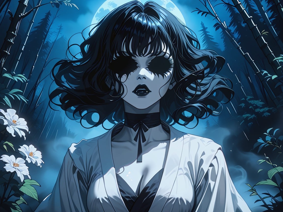 Rounded Natural Breast, Black Eye Sockets, Soft Cinematic Lighting Hentai AI Porn