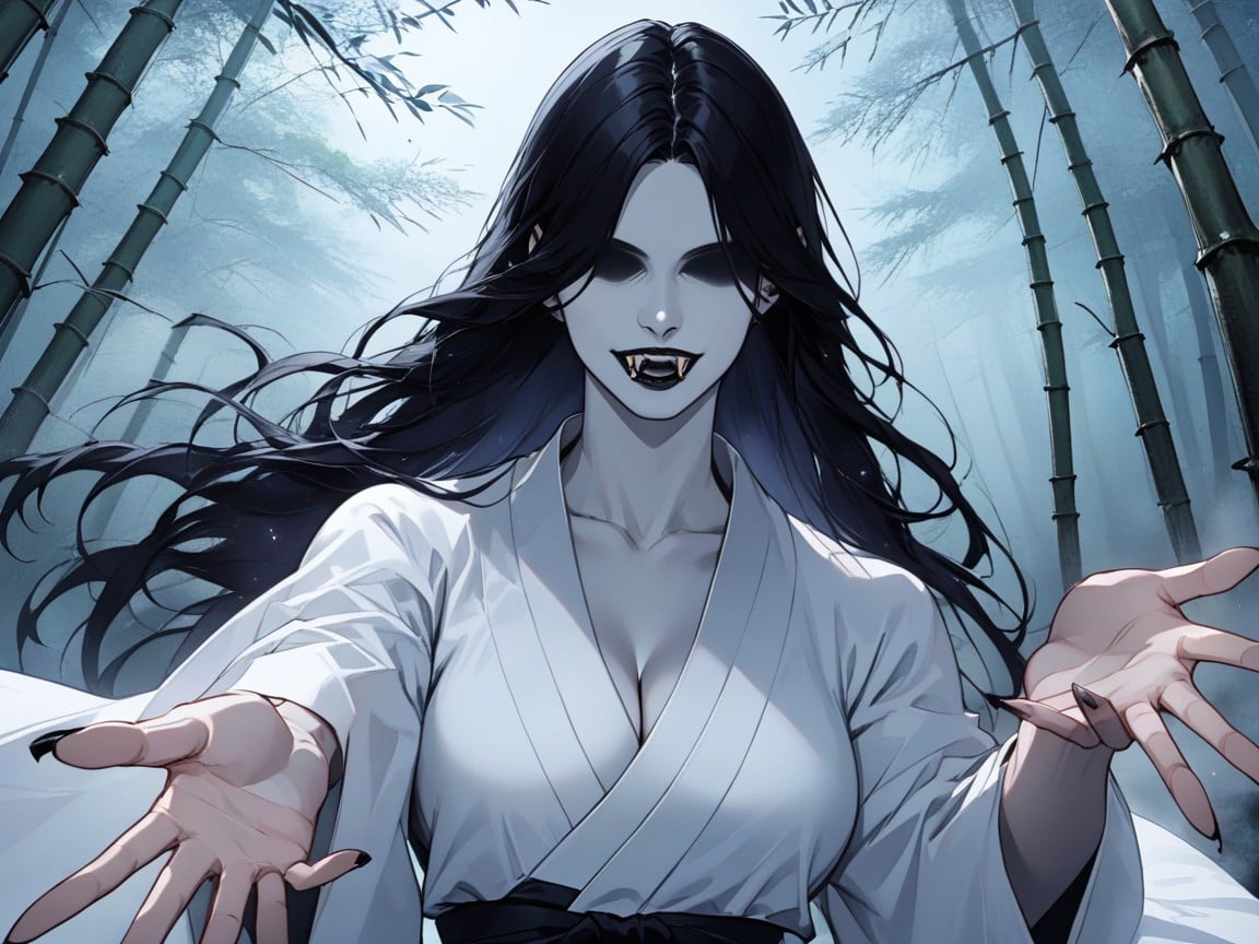 White Kimono Trailing Into Fog, Traditional Japanese Horror Aesthetic, Break Hentai AI Porn