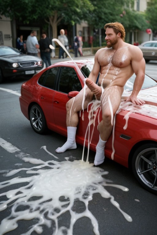 Cum On Thighs, Cum On The Street, Leaning Back On Car Porno IA Gay
