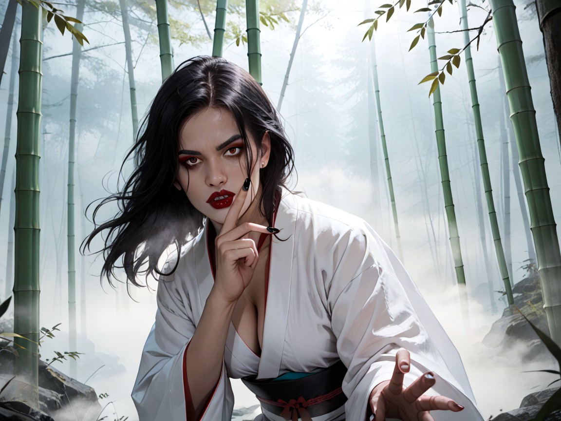 Pale White Skin, One Hand Reaching Out, At Night Hentai AI Porn