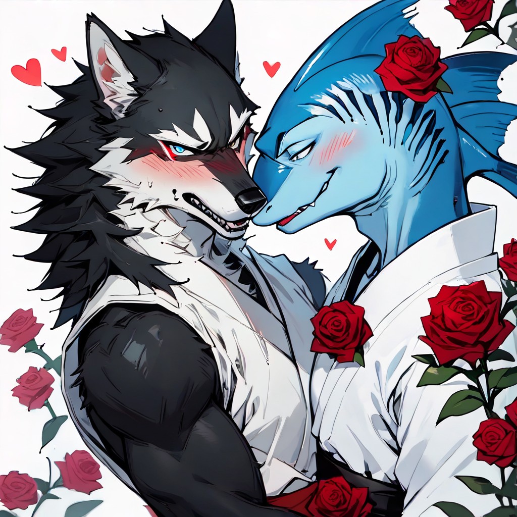 Shoujo Manga Artwork, Passionate, Flowery Background Furry IA