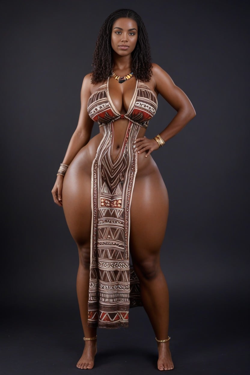 Tight Tribal Wear, Forest Background, Front View AI Porn