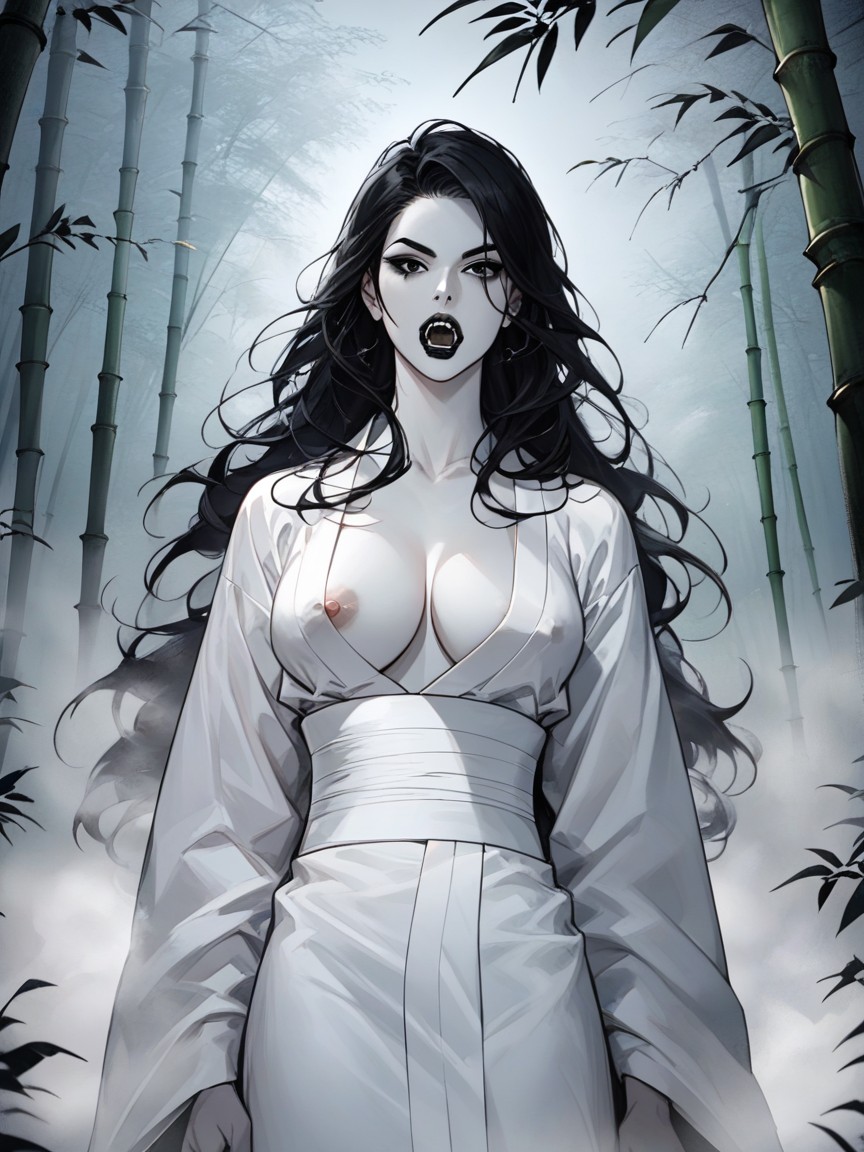 Sorrowful Expression, Black Lipstick, Black And White Colors Hentai AI Porn