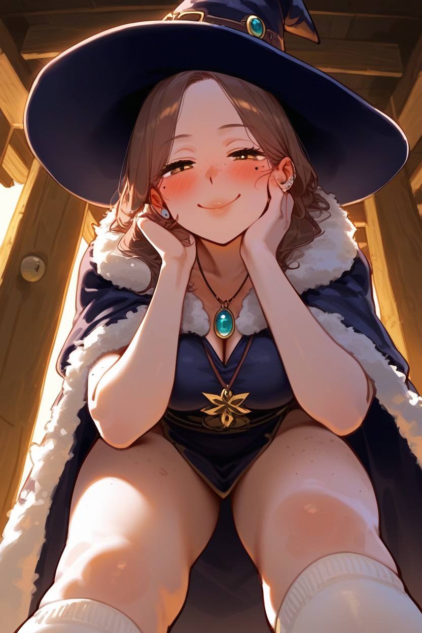 Beauty Marks, Brown Hair, At Doorway Hentai AI Porn