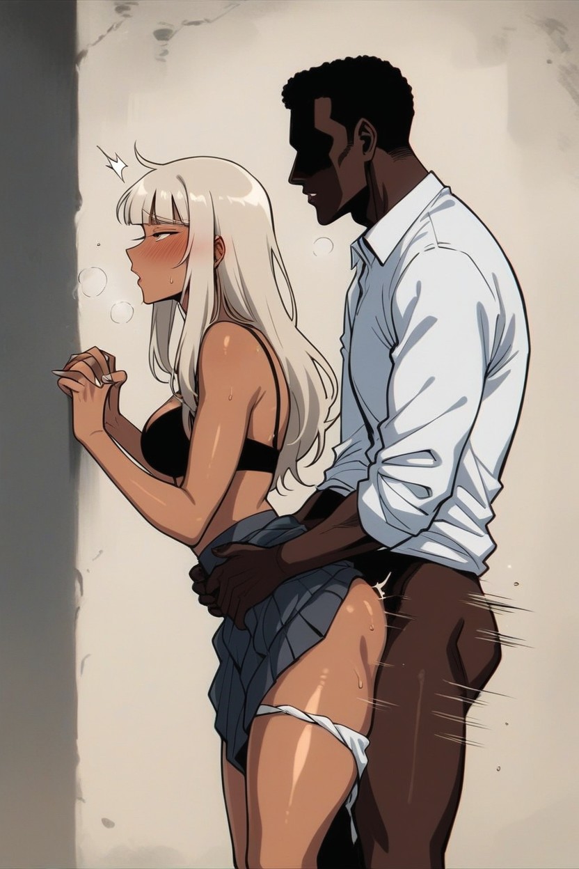 Faceless Black Man, Side View, Blunt Bangs Hentai AI Porn
