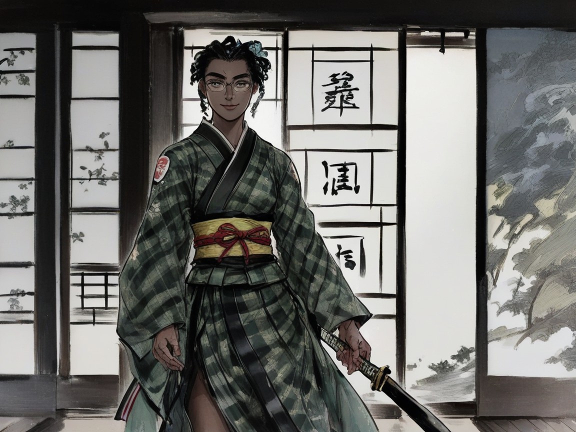 Dark Brown Skin, Rectangle Body Type, Feudal Japan Setting Hentai AI Porn
