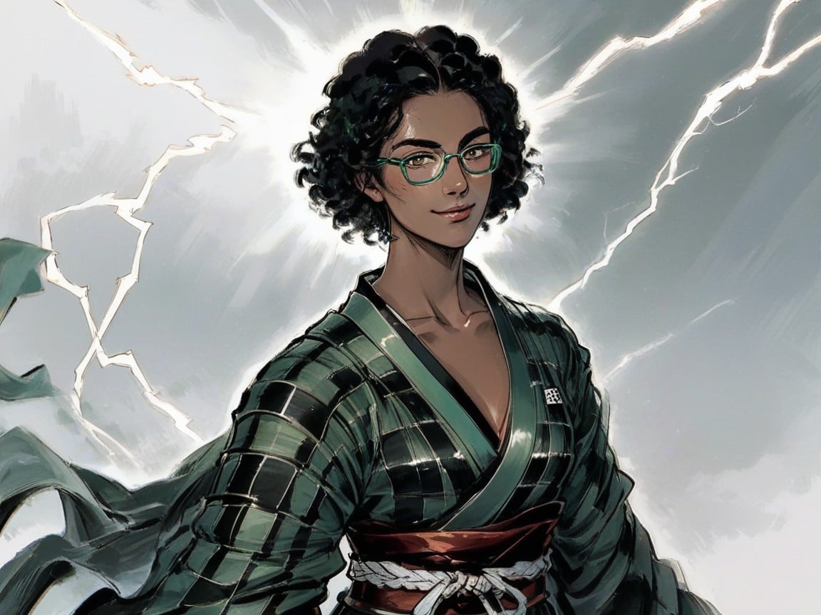 Feudal Japan Setting, Wearing Green Plaid Samurai Clothes, Anvil In Background Hentai AI Porn