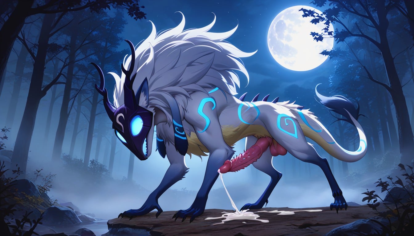 Erect Penis Peeking Through, Night, Misty Furry AI Porn