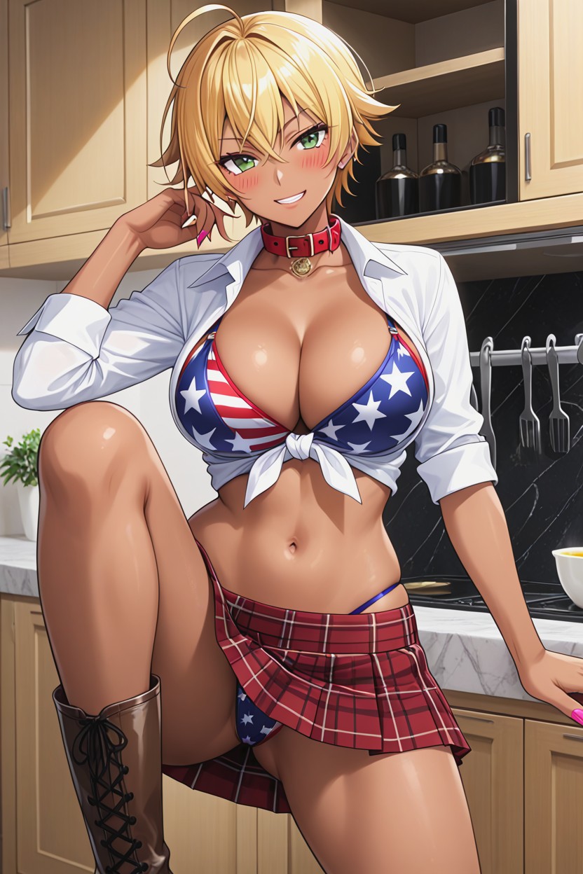 Cinematic Lighting, Tied Gyaru Shirt, American Flag Bra AI Porn