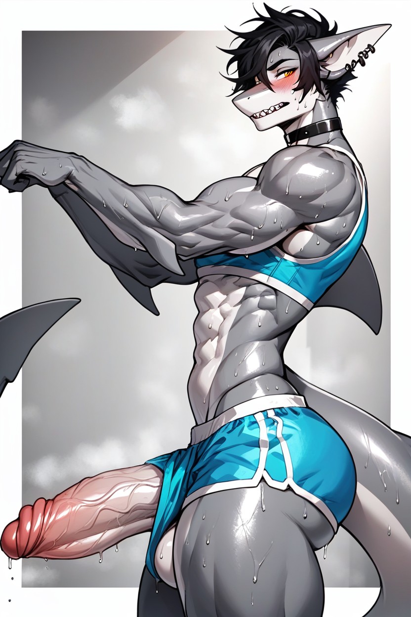 Big Thighs, Big Shark Tail, Stretching Furry AI Porn