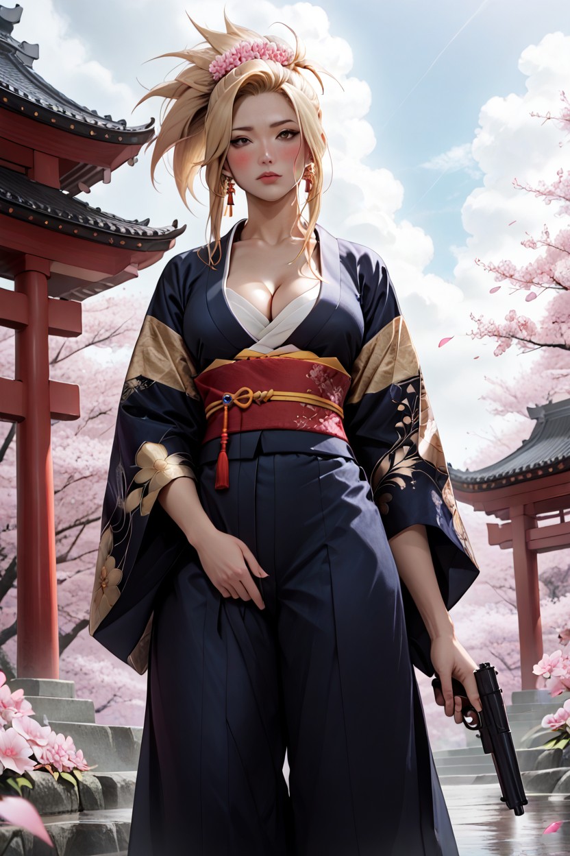Dimly Lit, Blue Hour, Sakura Petals Falling Hentai AI Porn