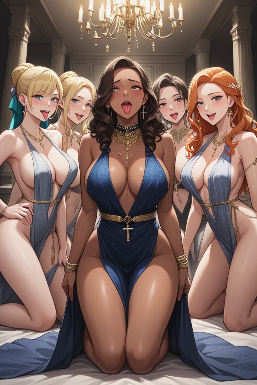 Kneeling, Tongue Out, Front View Hentai AI Porn