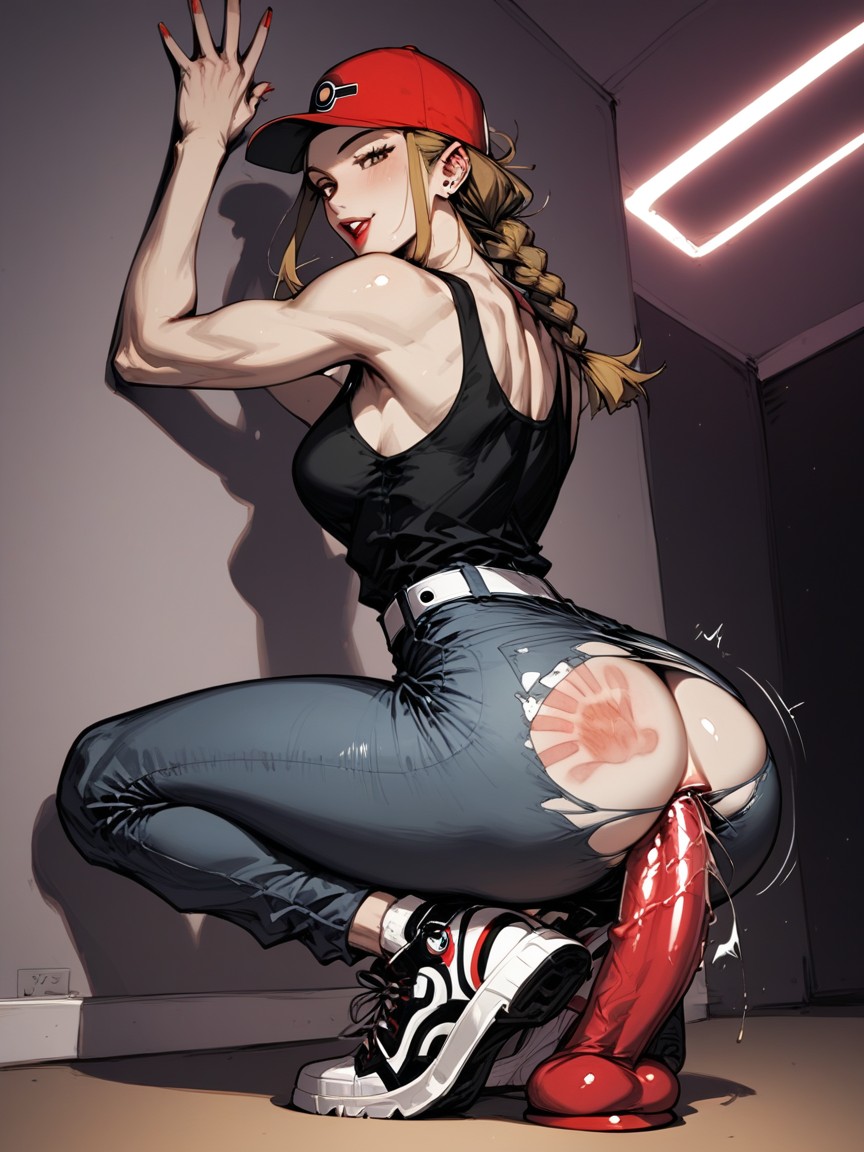 Litllle Compact, Dim Lighting Room, Dildo Pitch Black Plastic Dildo Hentai AI Porn