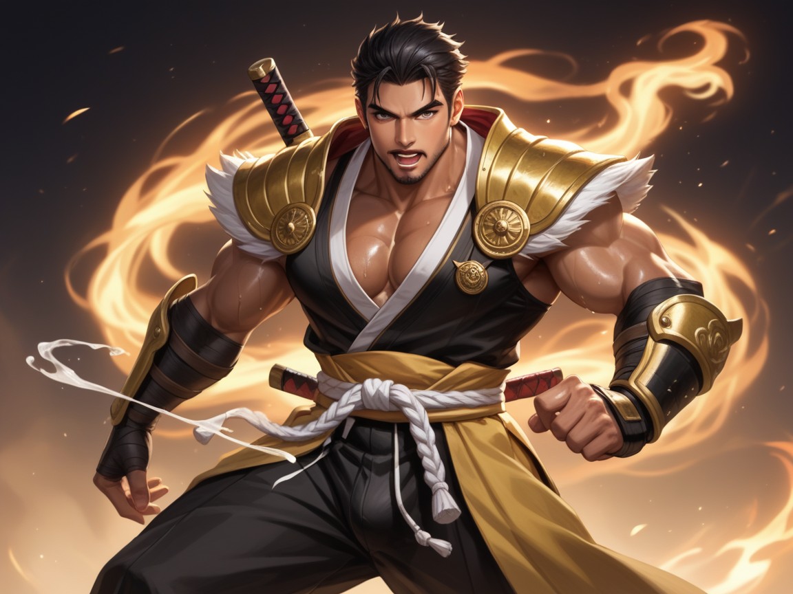 Martial Artist, Sweaty, Néon Porno IA Gay