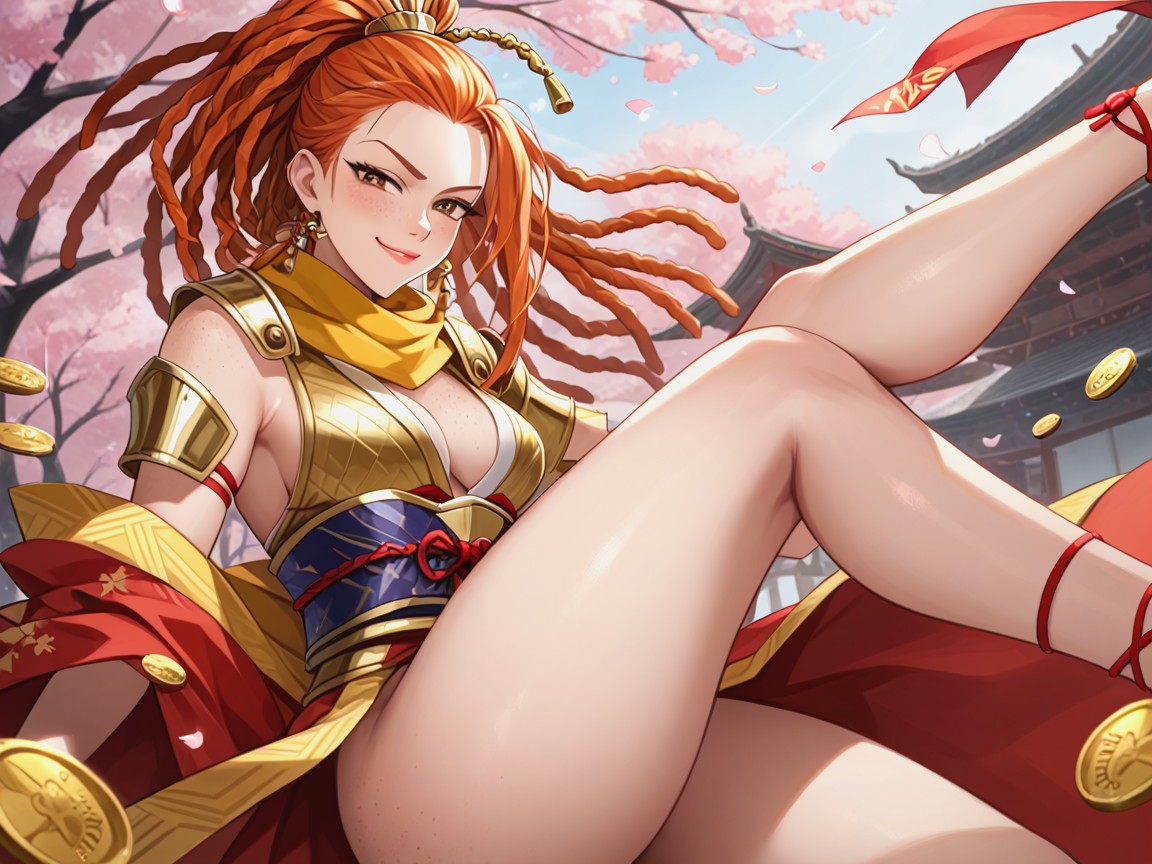 High Color Contrast, Rounded Shoulders, Gold Asymmetrical Light Samurai Armor Porno latina IA