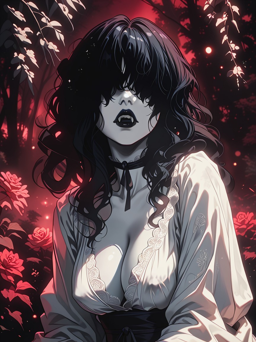 18+, Misty Moonlit Forest Background, Surrounded By Spirit Flames Hentai AI Porn