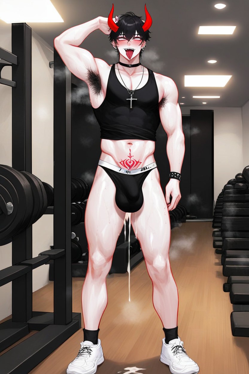 Femboy , Sweaty, Piercing On The Body AI Gay Porn