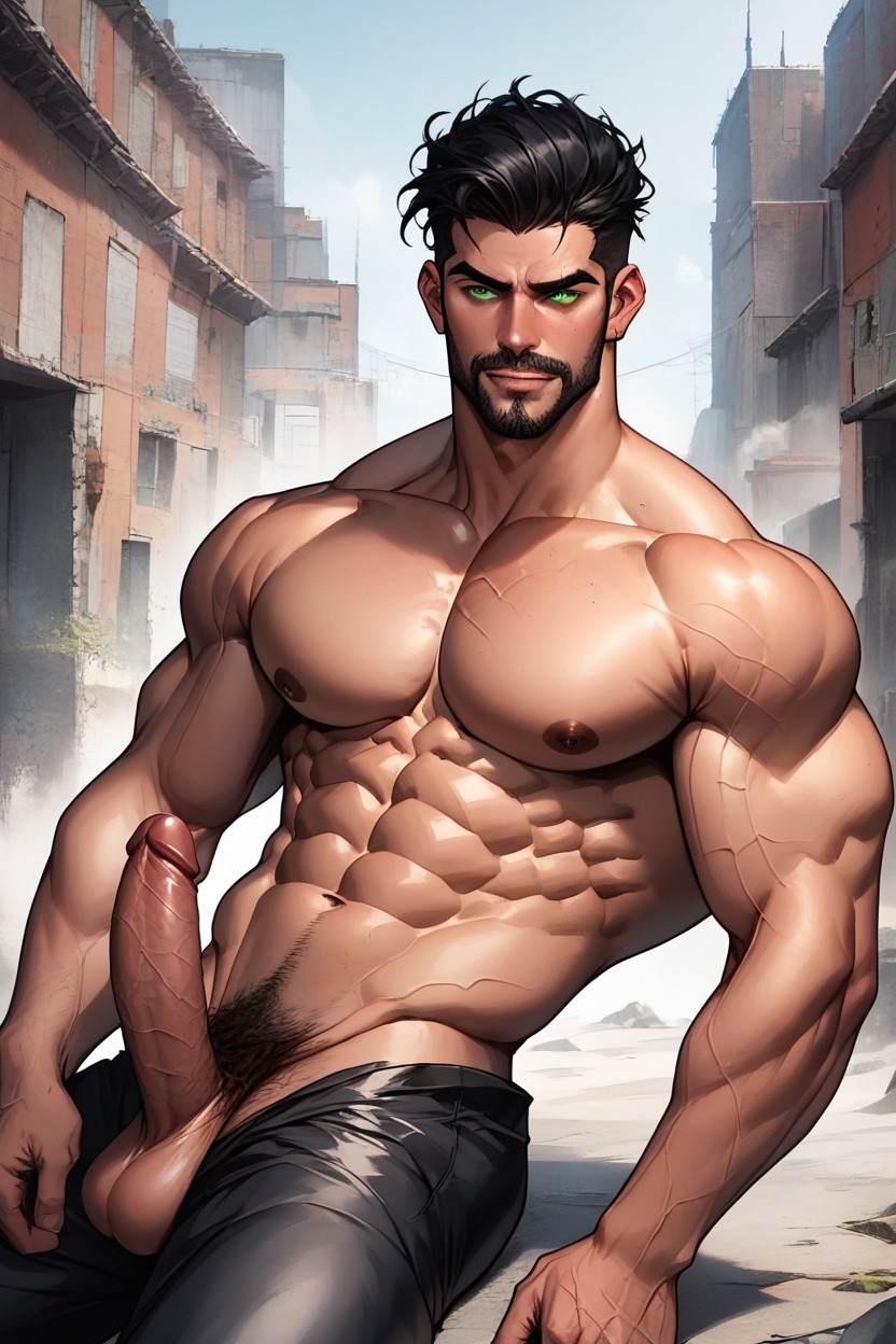 Broad Shoulders, Photorealistic, Cock Fully Exposed Porno IA Gay