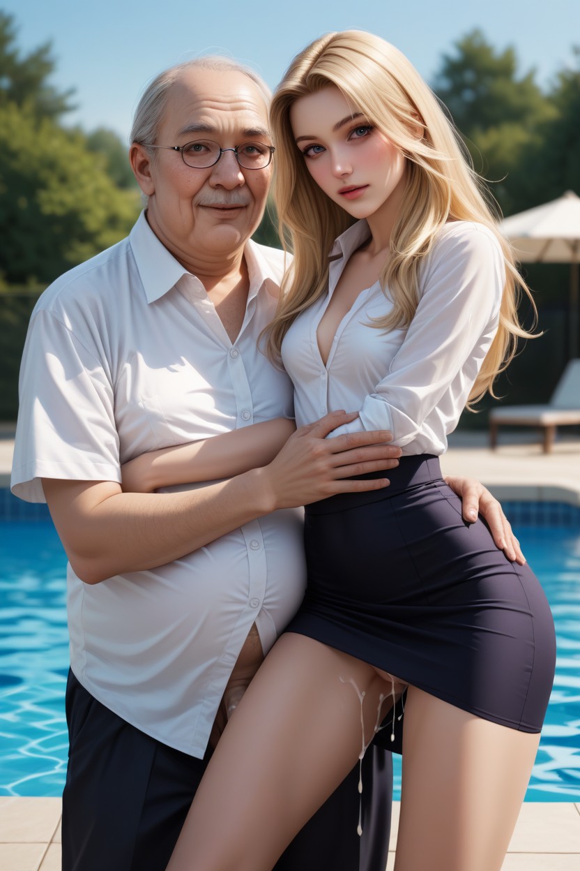 Surprised, Swimming Pool, Small Breasts AI Porn