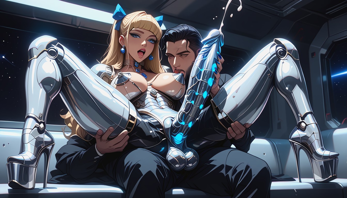 Outer And Inner Labia Are Shiny Metallic, Completely Metallic Pussy And Anus, Science-fiction Porno IA transsexuelle