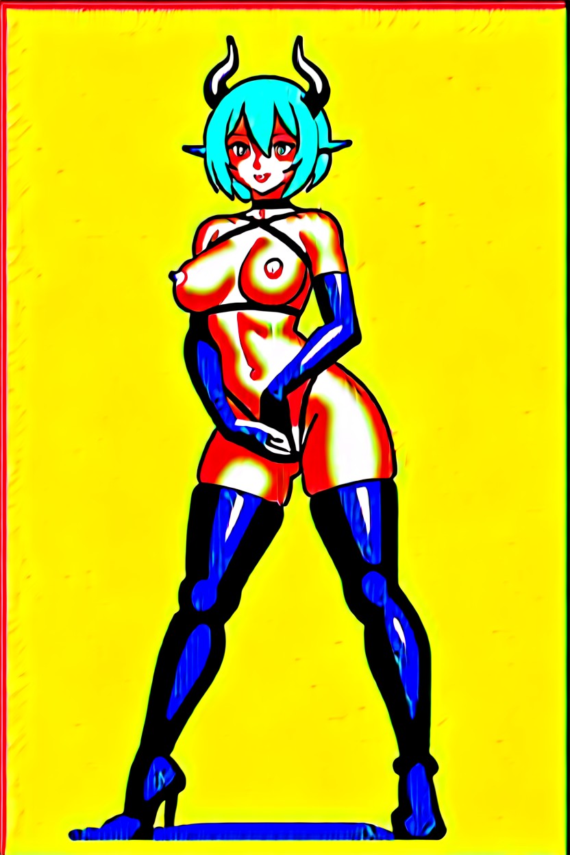 Thick Lips, Hourglass Shape, Demon Horns Detailed Hentai AI Porn