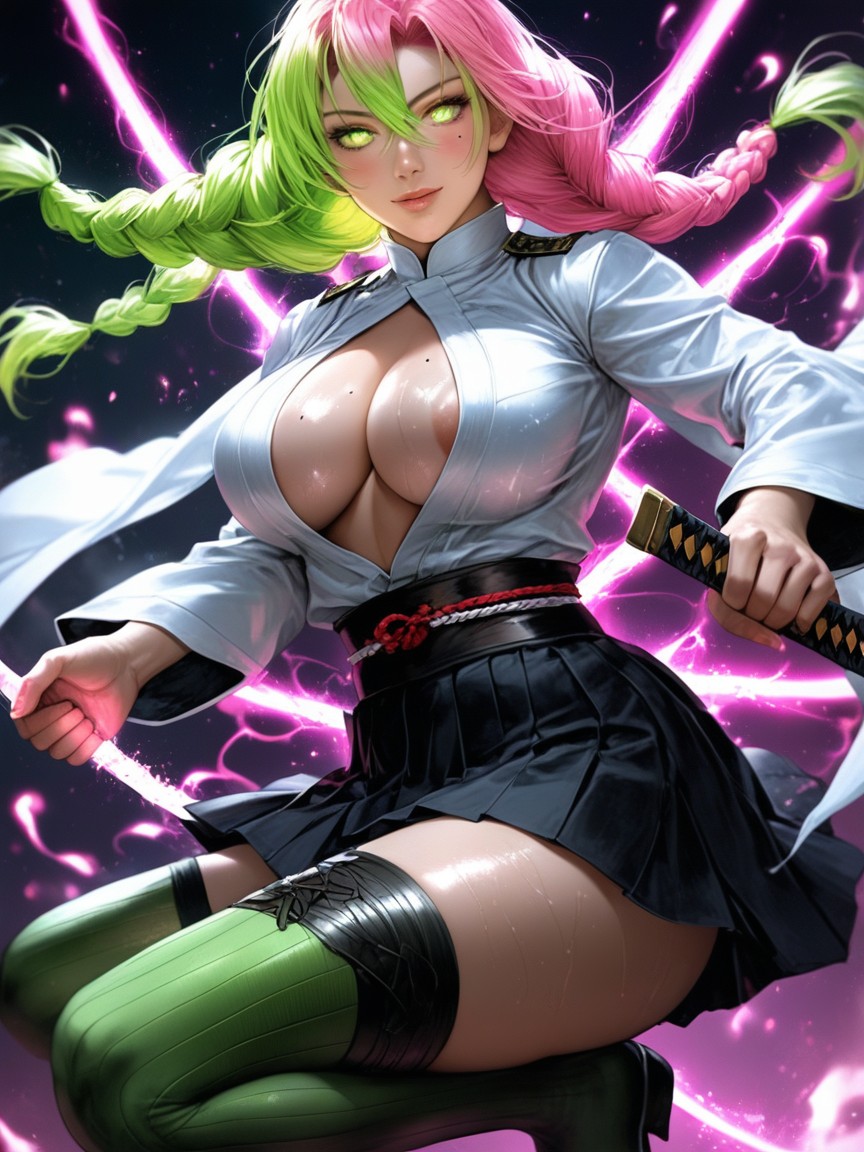Bottom Up (upskirt), High Resolution, Bent Katana Blade Around Her Hentai AI Porn