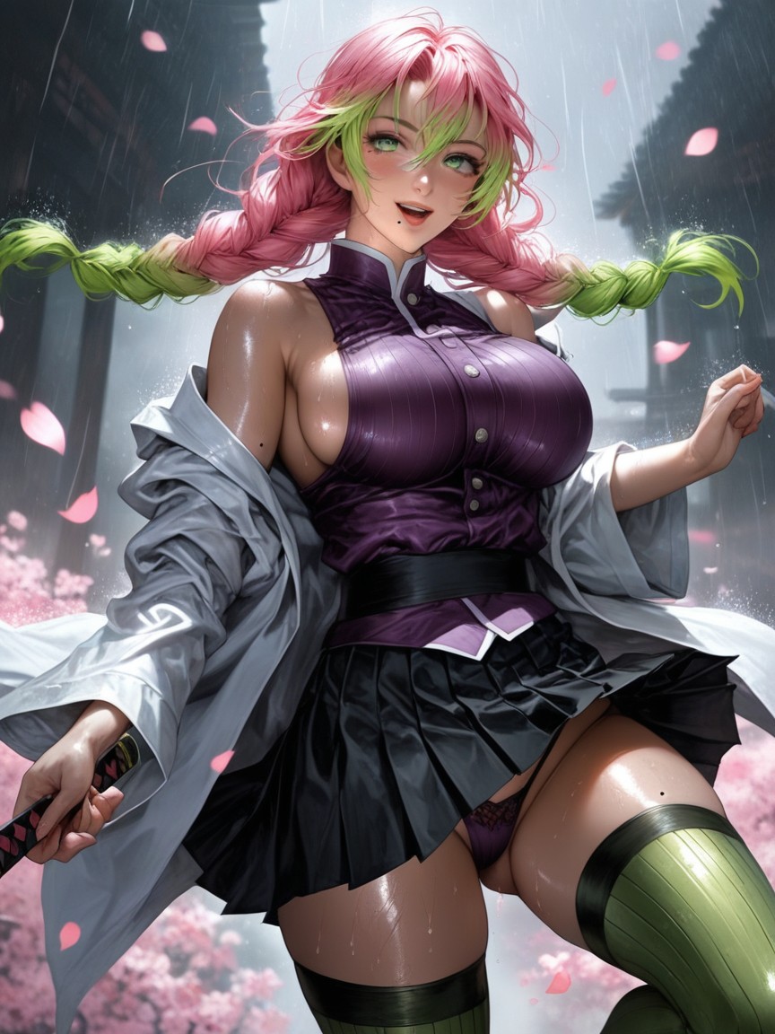 Wet Clothes, Oiled Skin, Glowing Bright Pink Sword Blade Hentai AI Porn