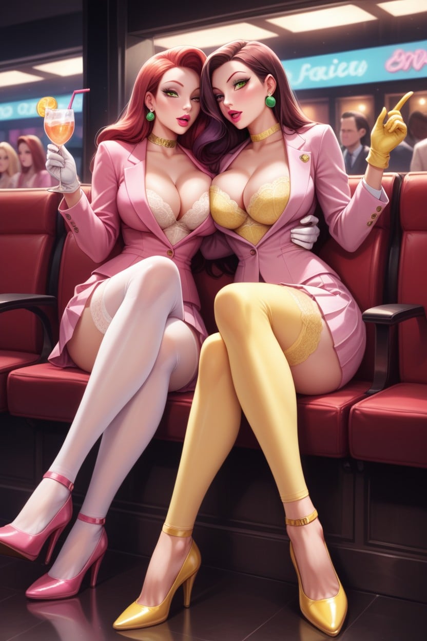 Curvy Butt, Hourglass Figure, Yellow Choker Hentai AI Porn