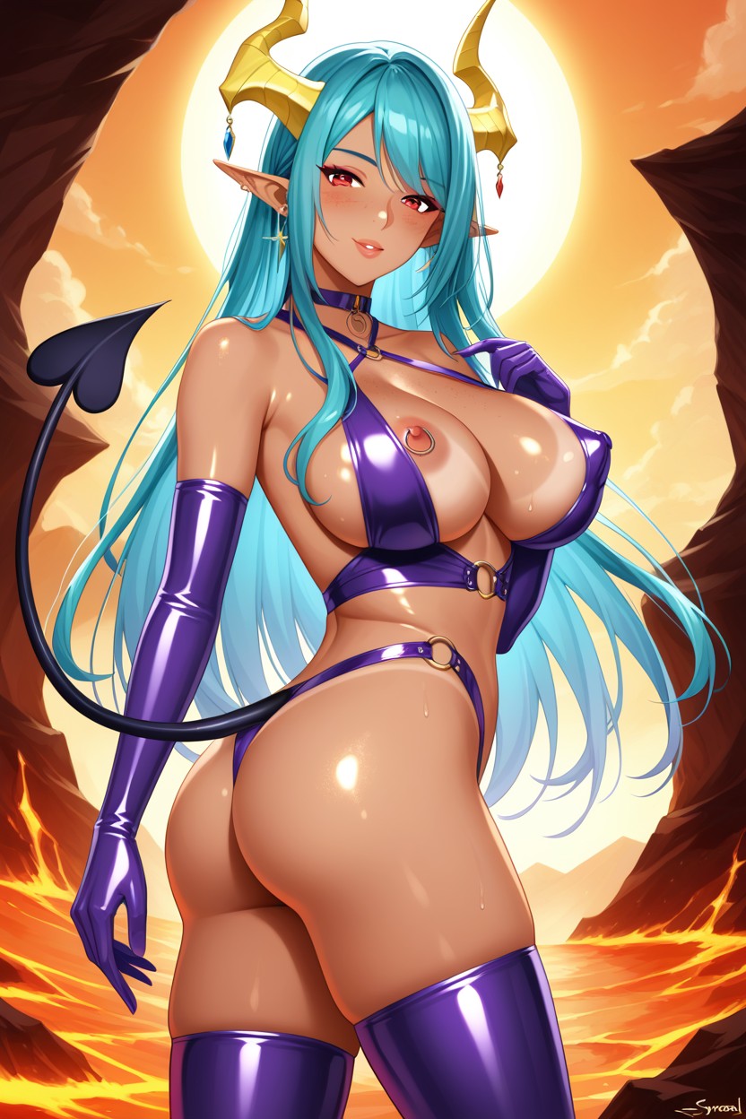 Latex Panties, Thick Lips, Purple Latex Stockings Hentai AI Porn