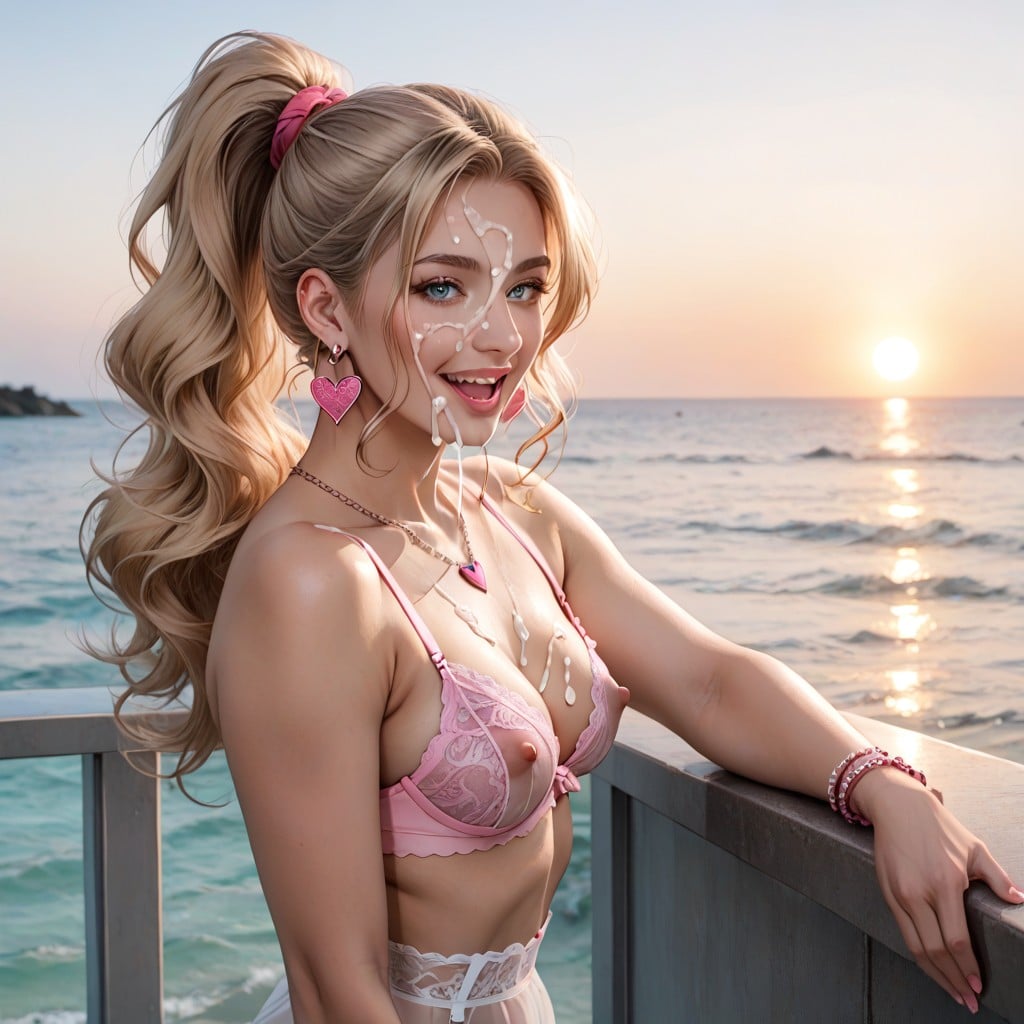 Face And Bust And Thighs And Legs In Focus, Looking At Viewer, Ponytail AI Porn