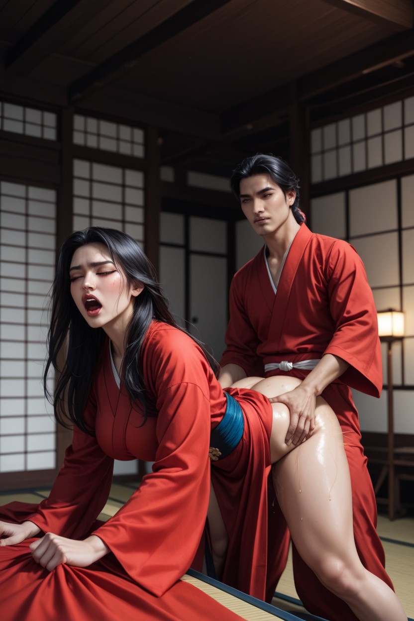Red Samurai Cosplay, Lean Body, Sexy Samurai Sex AI Porn