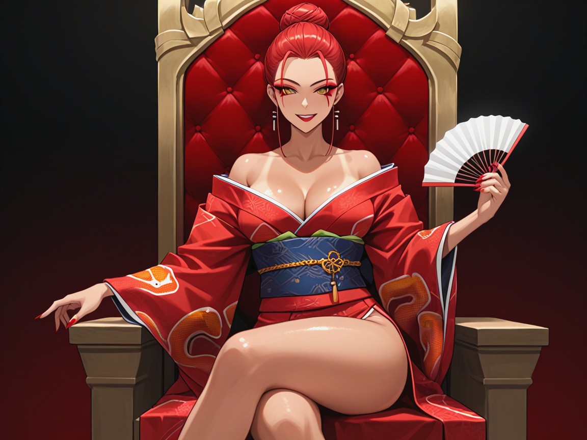 Japanese Throne Hall Background, Red Sharp Eyeliner, Tight Hips ラティーナAIエロ