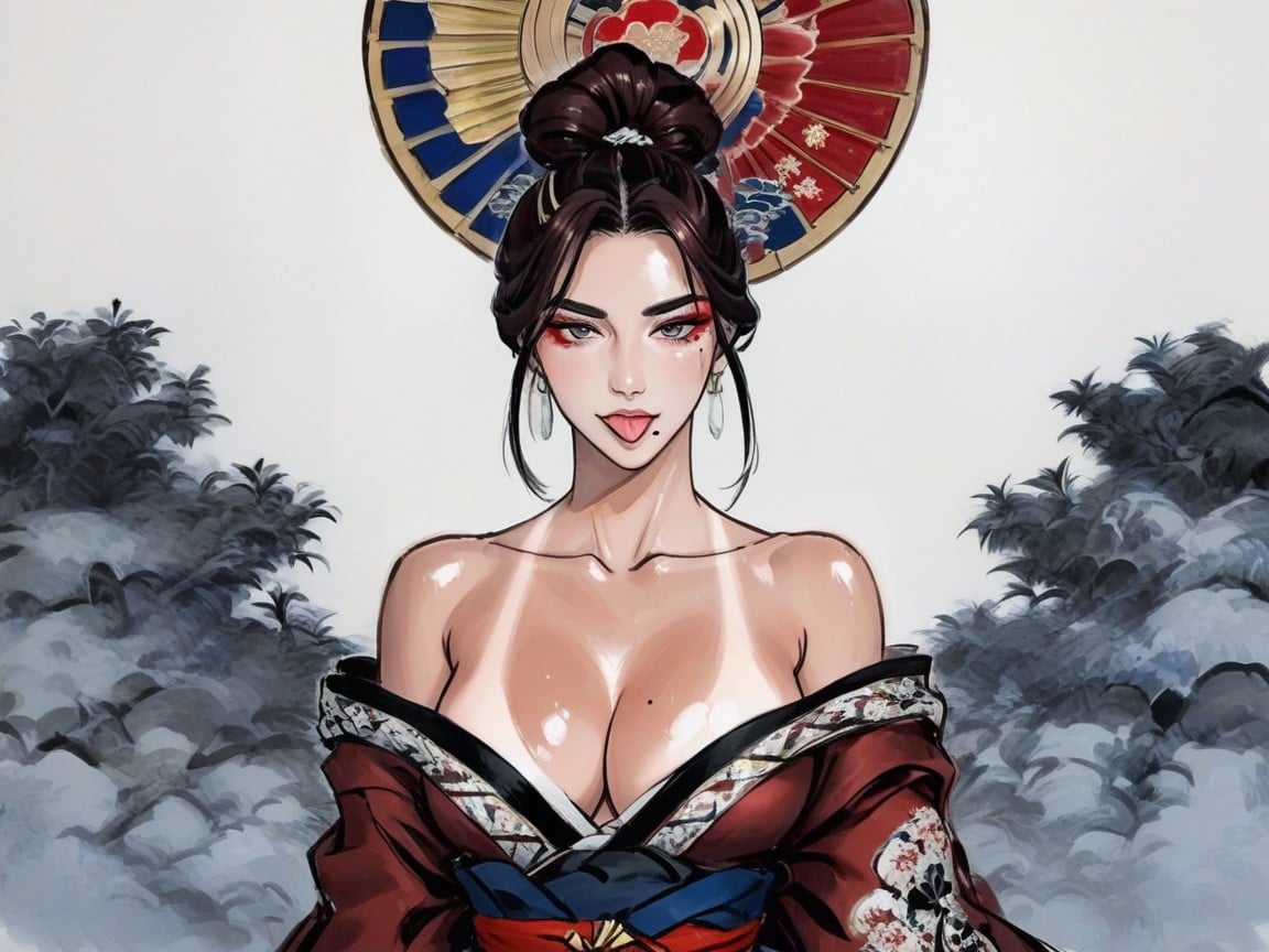 Large Breast, 18+, Wearing Red Snake Print Samurai Clothes Hentai AI Porn