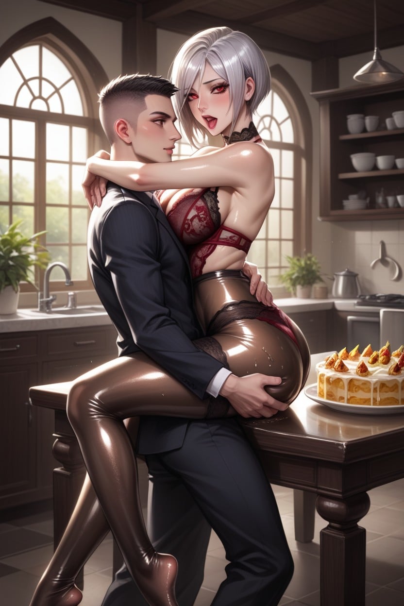 Vaginal Sex, Arms Up, Silver Hair Hentai AI Porn